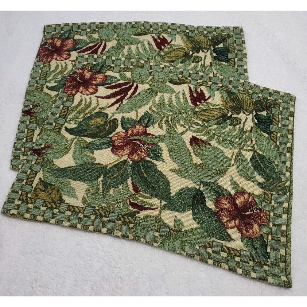 2 Mohawk Home Tapestry Pillow Sham/Case W/ Blooming Hibiscus Theme 26.5"x 21"